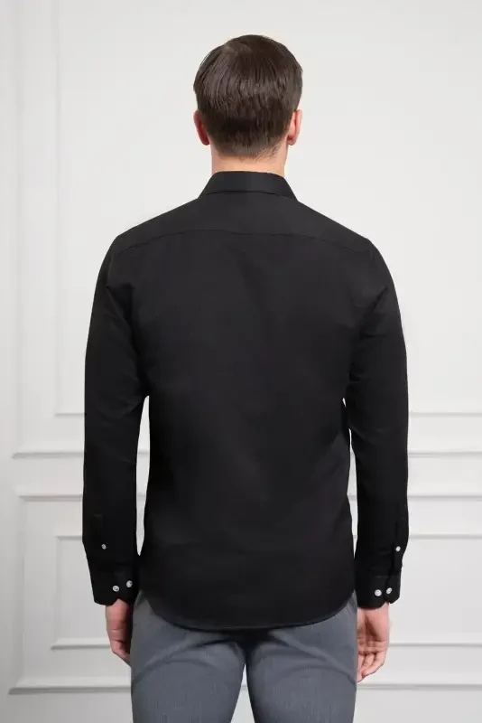 Modazone Men's Black Trend Italian Collar Slim Fit Shirt - 5