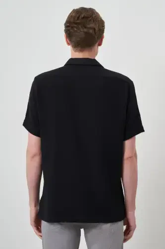 Modazone Men's Black Trend Linen Regular Fit Apache Collar Short Sleeve Shirt - 5