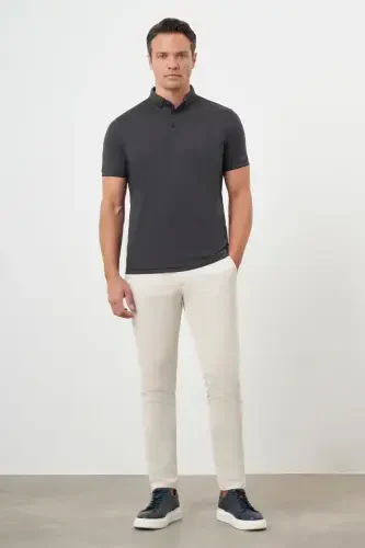 Modazone Men's Black Trend Mercerized Plain Button-Down Collar Dynamic Fit T-Shirt - 4