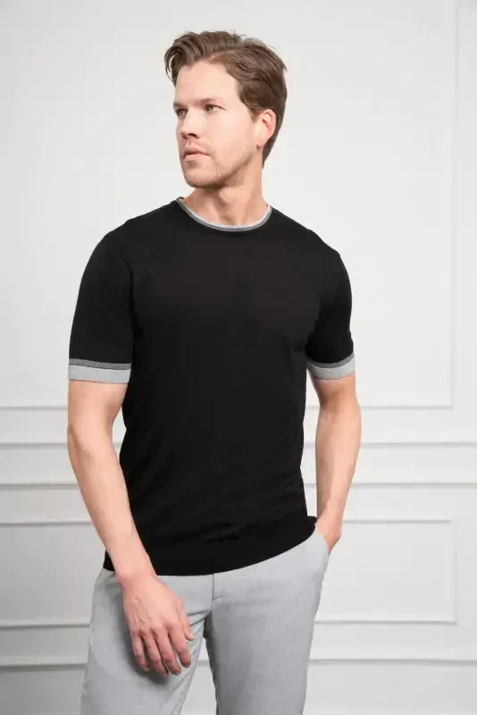 Modazone Men's Black Trend Polo Neck Dynamic Fit Relaxed Fit T-Shirt - 4