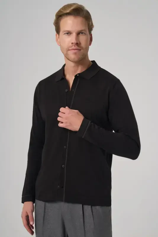 Modazone Men's Black Trend Polo Neck Shirt Knitwear - 2