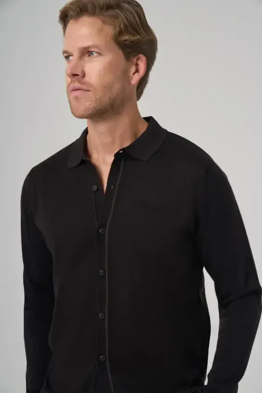 Modazone Men's Black Trend Polo Neck Shirt Knitwear - 3