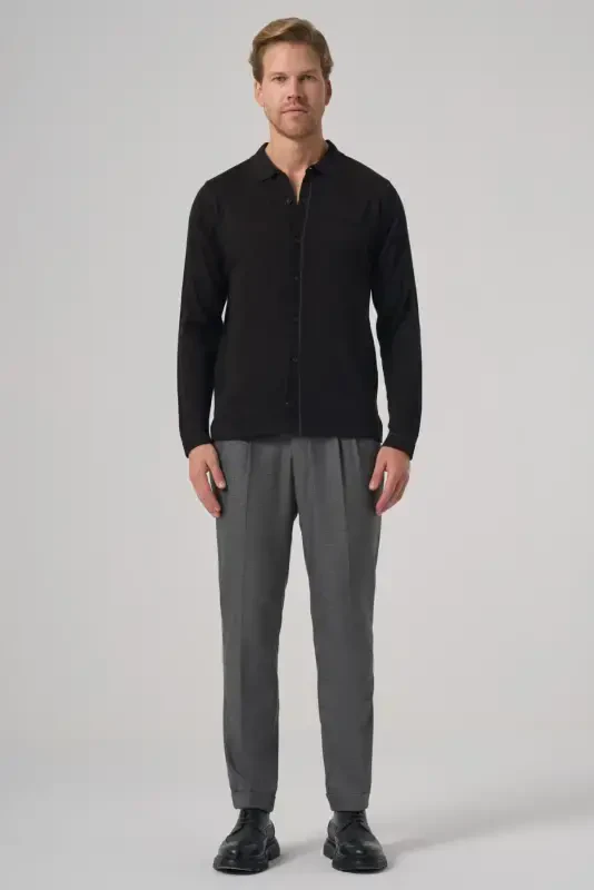 Modazone Men's Black Trend Polo Neck Shirt Knitwear - 4