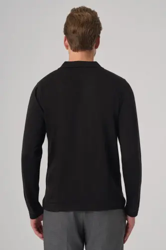 Modazone Men's Black Trend Polo Neck Shirt Knitwear - 5