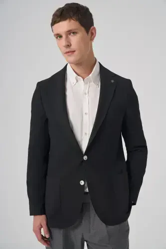 Modazone Men's Black Trend Slim Fit Mono Collar Jacket - 2