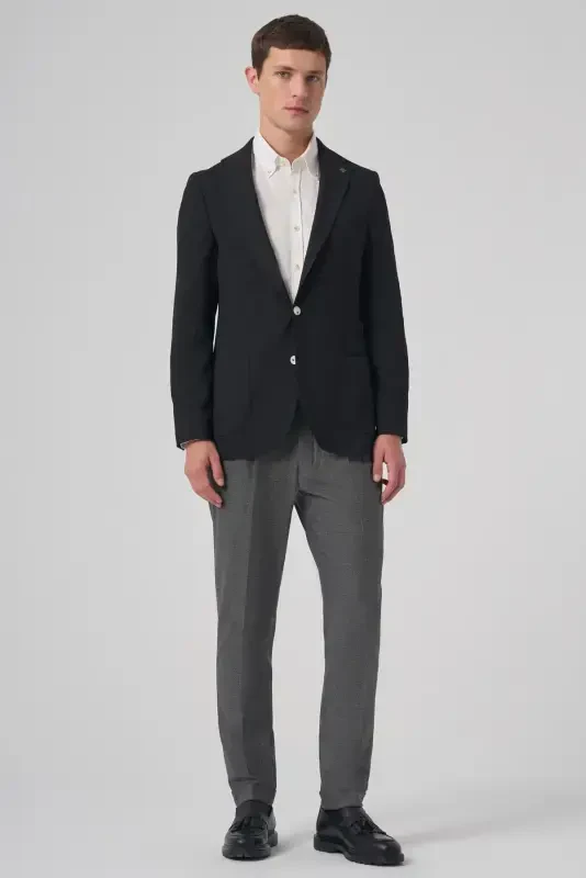 Modazone Men's Black Trend Slim Fit Mono Collar Jacket - 4