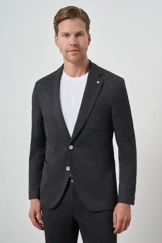 Modazone Men's Black Trend Slim Fit Side Elastic Mono Collar Suit - MORVEN