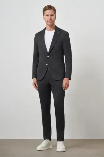 Modazone Men's Black Trend Slim Fit Side Elastic Mono Collar Suit - MORVEN (1)