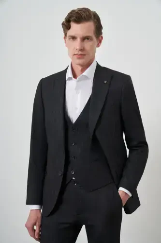 Modazone Men's Black Trend Vest Slim Fit Pointed Collar Suit 