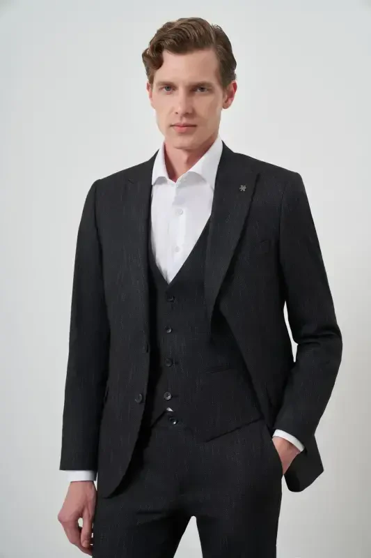 Modazone Men's Black Trend Vest Slim Fit Pointed Collar Suit - 1