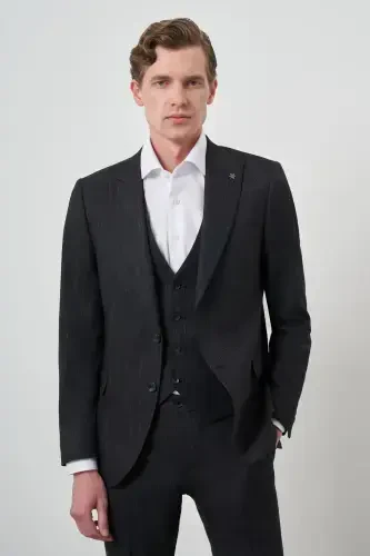 Modazone Men's Black Trend Vest Slim Fit Pointed Collar Suit - 3