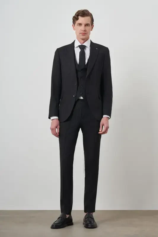 Modazone Men's Black Trend Vest Slim Fit Pointed Collar Suit - 4