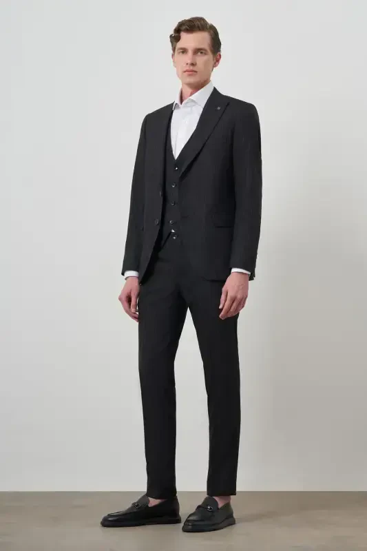 Modazone Men's Black Trend Vest Slim Fit Pointed Collar Suit - 5