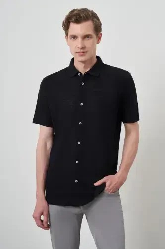 Modazone Men's Black Trendy Apache Collar Short Sleeve Shirt 