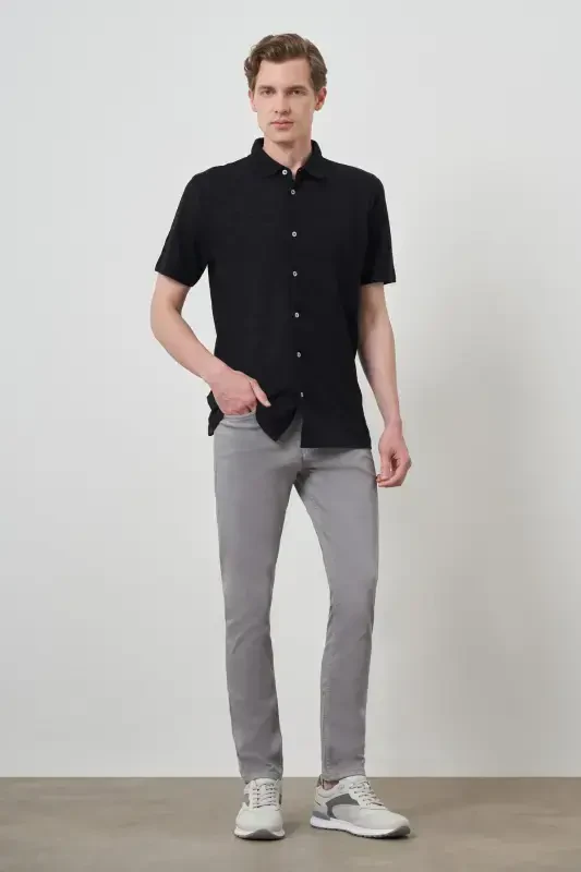 Modazone Men's Black Trendy Apache Collar Short Sleeve Shirt - 2