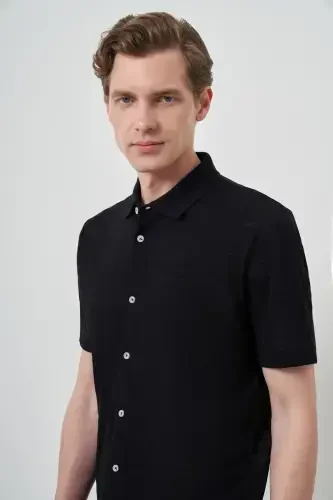 Modazone Men's Black Trendy Apache Collar Short Sleeve Shirt - 3