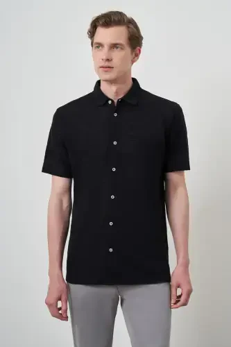 Modazone Men's Black Trendy Apache Collar Short Sleeve Shirt - 4