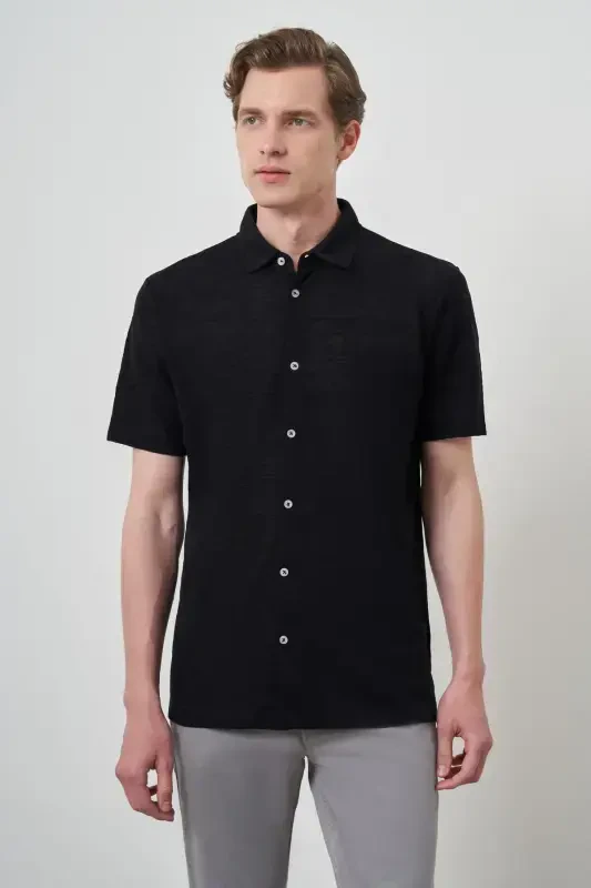 Modazone Men's Black Trendy Apache Collar Short Sleeve Shirt - 4