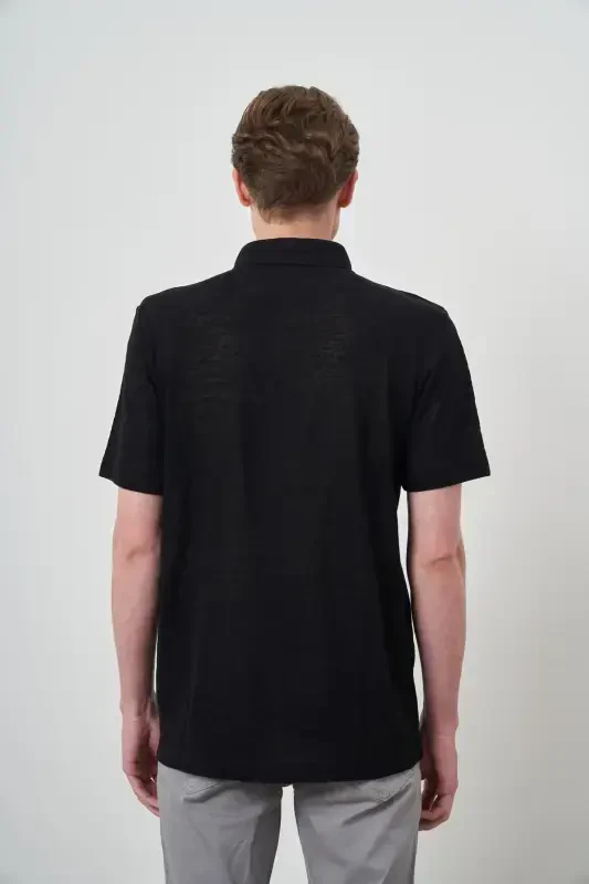 Modazone Men's Black Trendy Apache Collar Short Sleeve Shirt - 5