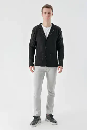 Modazone Men's Black Trendy Patterned Buttoned Knitted Cardigan - 5