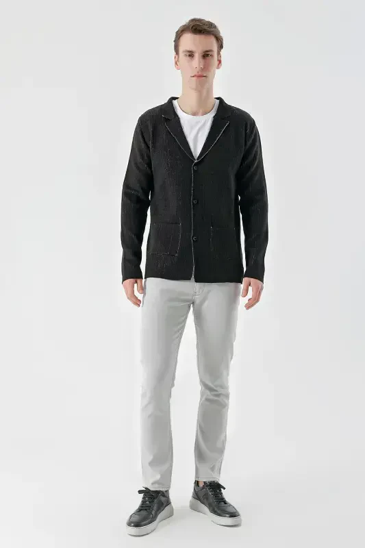 Modazone Men's Black Trendy Patterned Buttoned Knitted Cardigan - 5