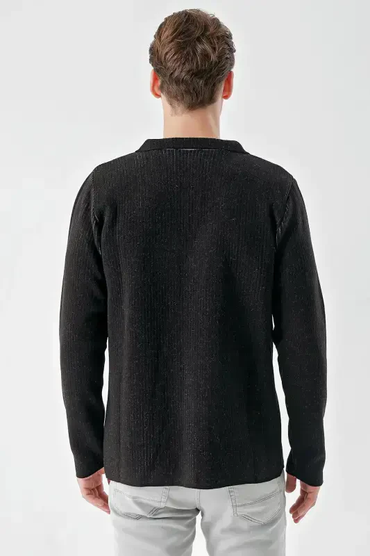 Modazone Men's Black Trendy Patterned Buttoned Knitted Cardigan - 6