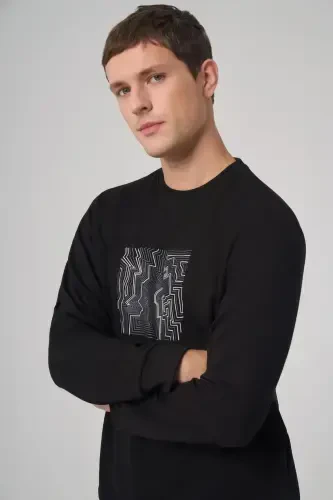 Modazone Men's Black Trendy Printed Crew Neck Sweatshirt - MORVEN (1)