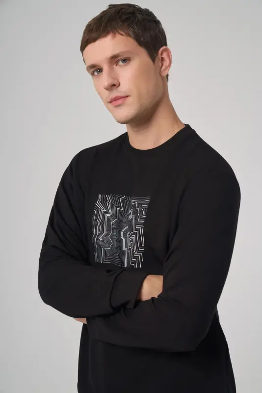 Modazone Men's Black Trendy Printed Crew Neck Sweatshirt - 2