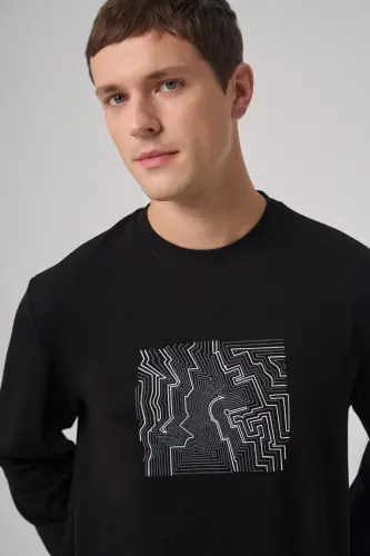 Modazone Men's Black Trendy Printed Crew Neck Sweatshirt - 3