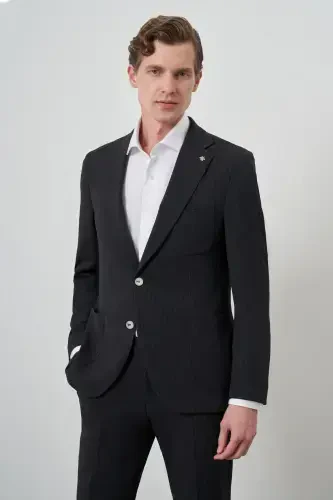 Modazone Men's Black Trendy Striped Slim Fit Peak Lapel Suit - 3