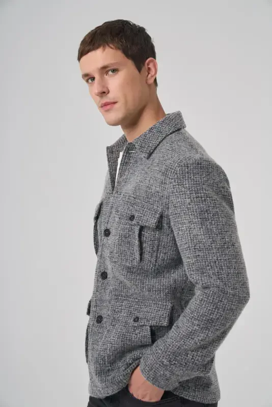 Modazone Men's Black Trendy Wool Dynamic Fit Shirt Jacket - 2