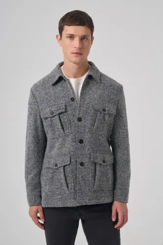 Modazone Men's Black Trendy Wool Dynamic Fit Shirt Jacket 
