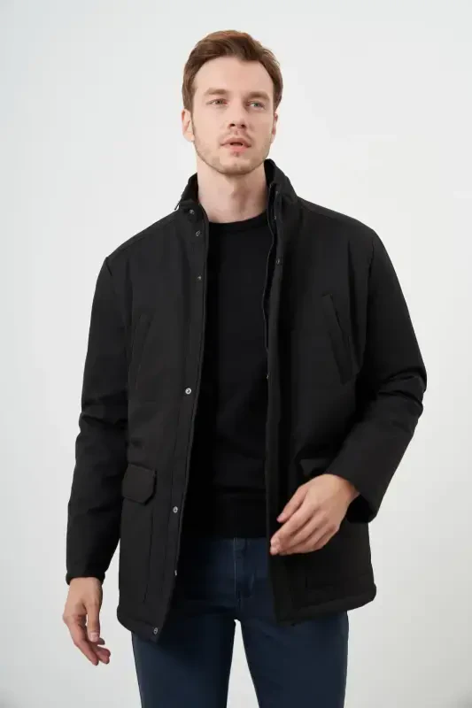 Modazone Men's Black Wagon Snap Fastened Hooded Dynamic Fit Relaxed Fit Jacket - 2