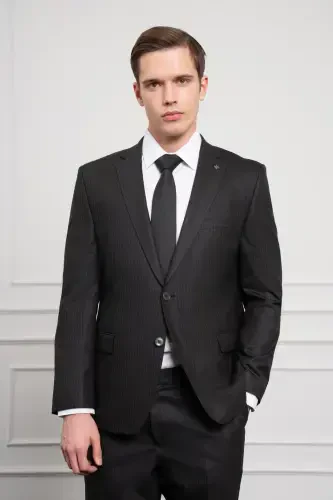 Modazone Men's Black Wool 4-Drop Dynamic Fit Mono Collar Suit - 1