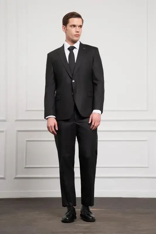 Modazone Men's Black Wool 4-Drop Dynamic Fit Mono Collar Suit - 2