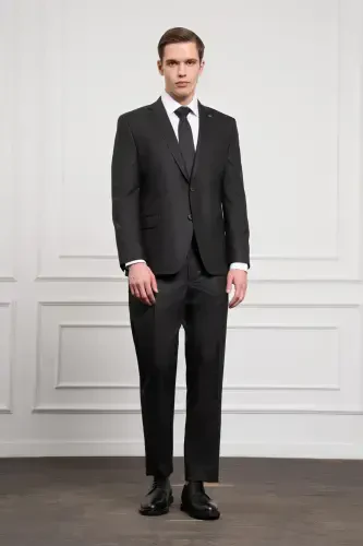 Modazone Men's Black Wool 4-Drop Dynamic Fit Mono Collar Suit - 3