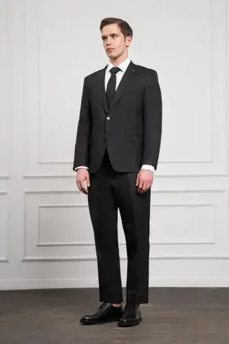 Modazone Men's Black Wool 4-Drop Dynamic Fit Mono Collar Suit - 4