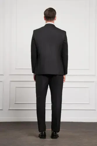 Modazone Men's Black Wool 4-Drop Dynamic Fit Mono Collar Suit - 6