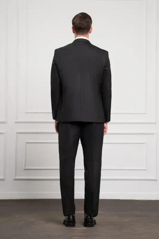 Modazone Men's Black Wool 4-Drop Dynamic Fit Mono Collar Suit - 6