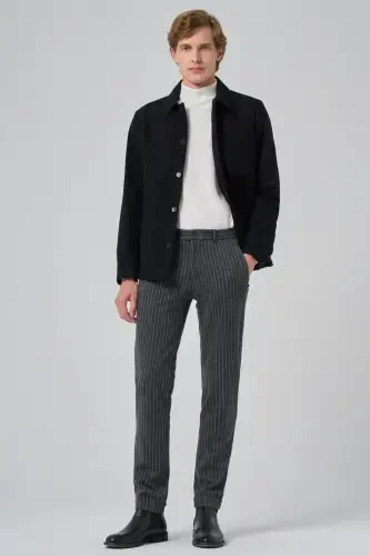 Modazone Men's Black Wool Barber Collar Shirt Jacket - 2