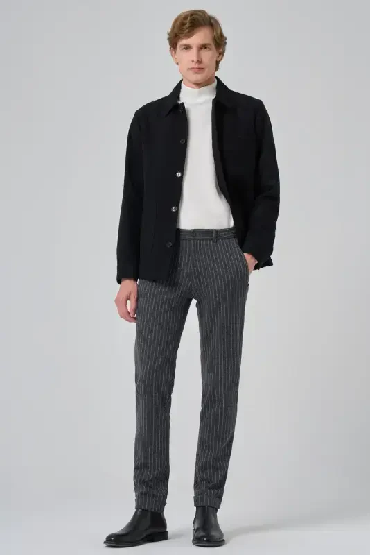 Modazone Men's Black Wool Barber Collar Shirt Jacket - 2