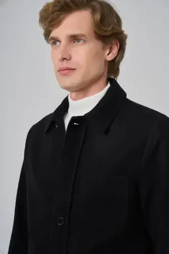 Modazone Men's Black Wool Barber Collar Shirt Jacket - 5