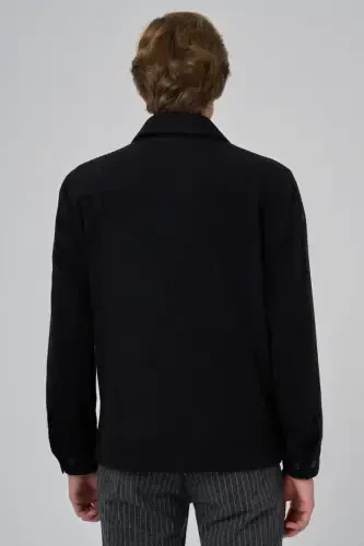 Modazone Men's Black Wool Barber Collar Shirt Jacket - 6