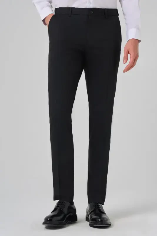 Modazone Men's Black Wool Basic Plain Dynamic Fit Trousers - 1