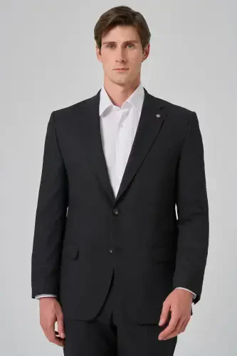 Modazone Men's Black Wool Blend Trendy Patterned Dynamic Fit Mono Collar Suit 