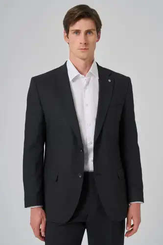 Modazone Men's Black Wool Blend Trendy Patterned Dynamic Fit Mono Collar Suit - 4