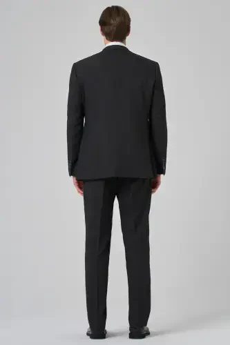 Modazone Men's Black Wool Blend Trendy Patterned Dynamic Fit Mono Collar Suit - 5