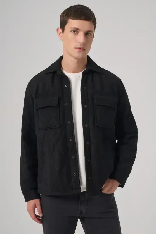 Modazone Men's Black Wool Dynamic Fit Barber Collar Coat - 3