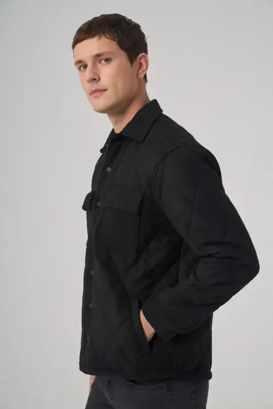 Modazone Men's Black Wool Dynamic Fit Barber Collar Coat - 4