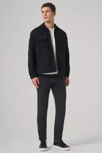 Modazone Men's Black Wool Dynamic Fit Barber Collar Coat - 5